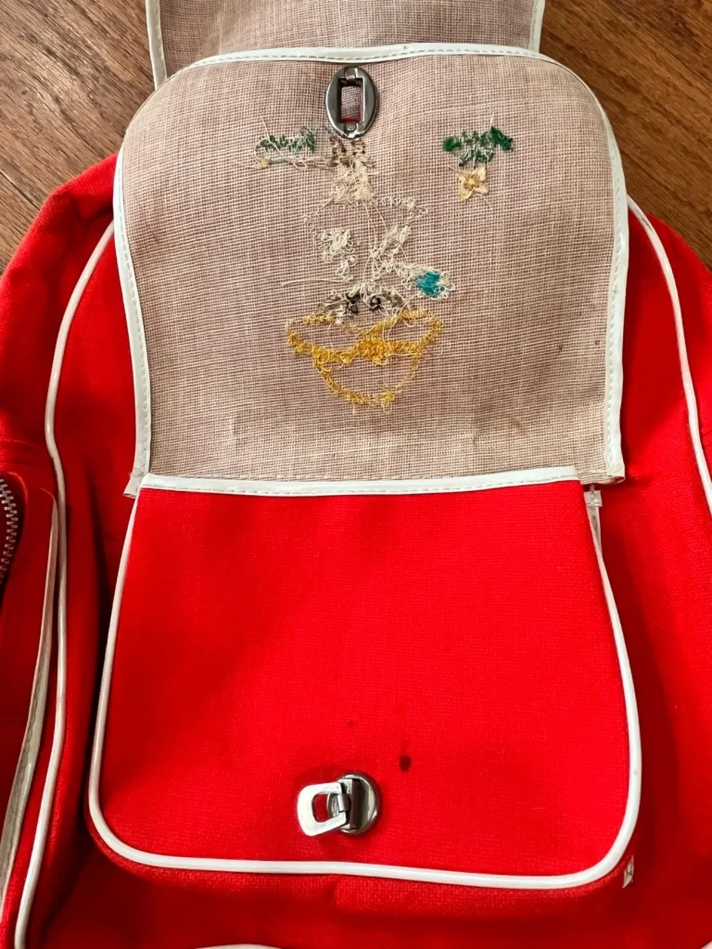 Embroidered children’s canvas backpack kawaii folk style vintage